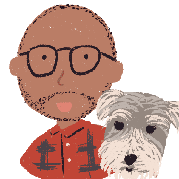 Illustration of Omar and Gobi, his dog. Drawn by Lisa Guo.